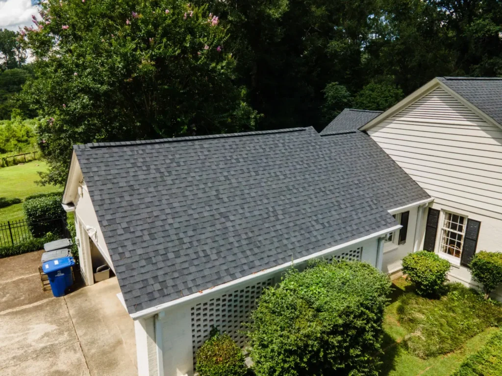 An arial view of a well maintained home