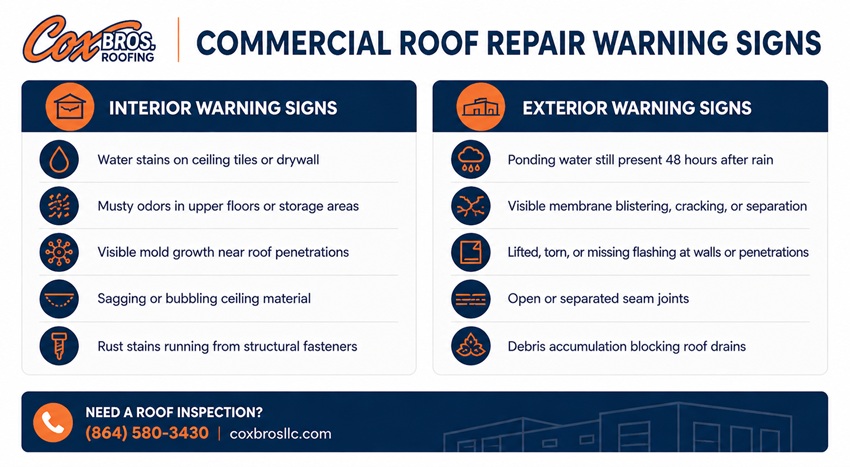 Commercial roof repair warning signs