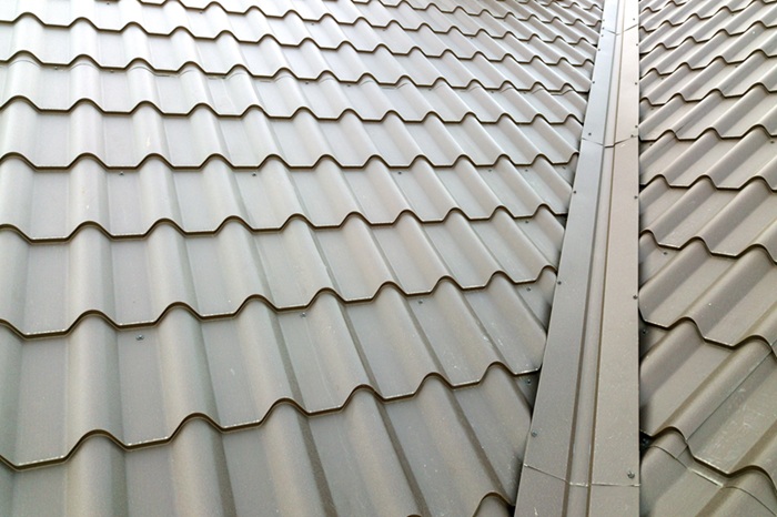 A close up view of metal roofing panels